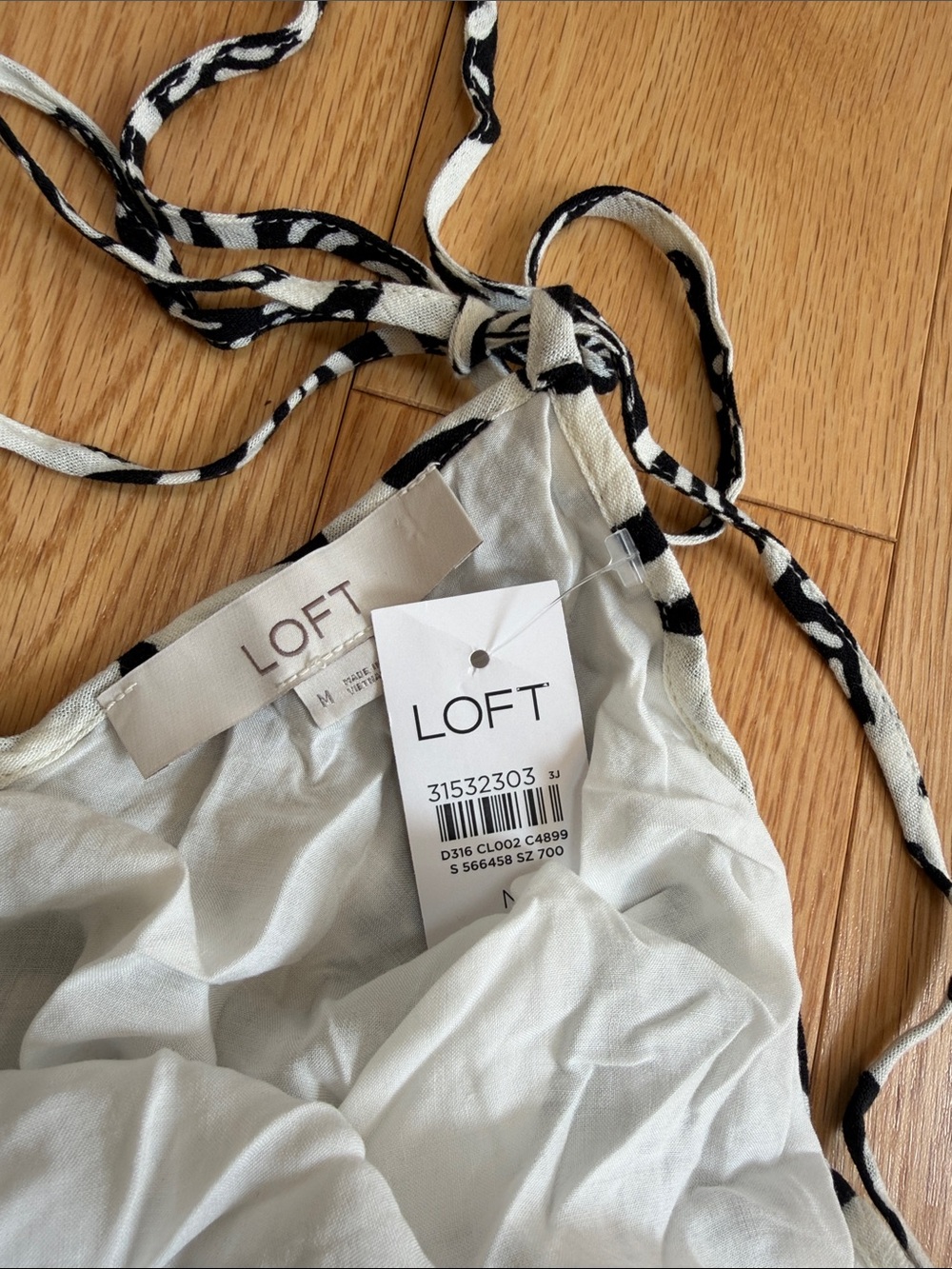 New! Loft medium white/black printed tie back gauzy cotton maxi dress. - Picture 6 of 10